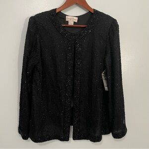 Laurence Kazar Elegant Black Silk Beaded Top Size L NWT